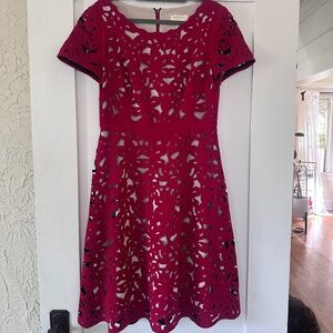 Anthropologie Moulinette Sours Red Laser Cut Floral Midi Dress